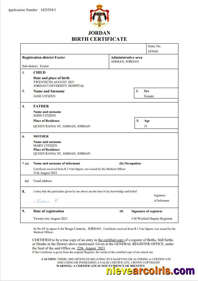 Jordan birth certificate
